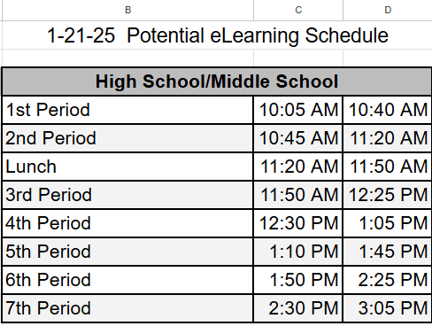 A schedule for potential eLearning classes is displayed in a table format.