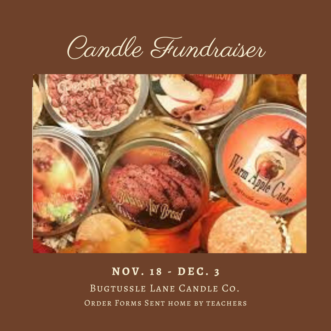 Candle fundraiser advertisement featuring various scented candles.