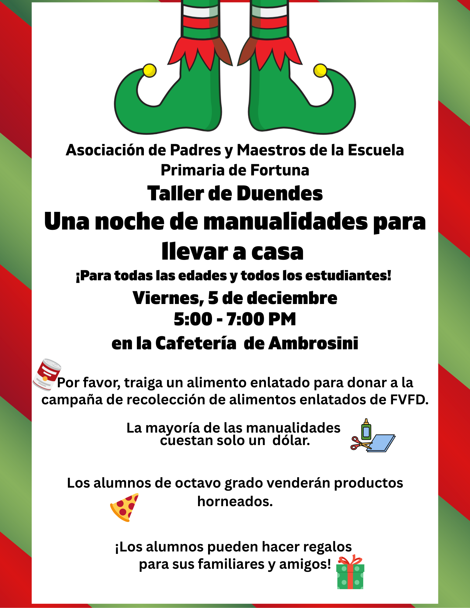 A flyer announces a craft night for all ages at a school cafeteria.