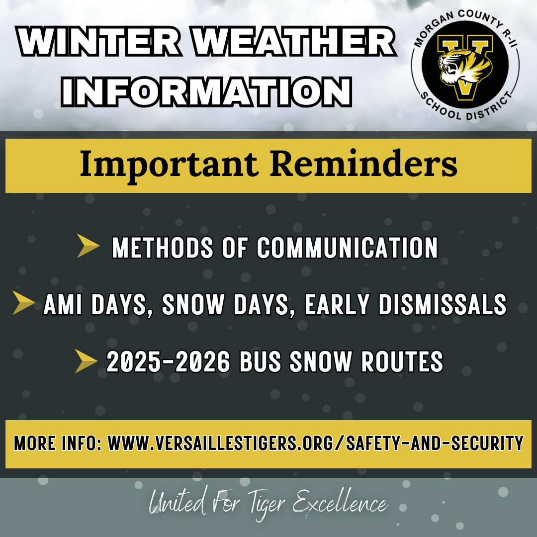 Winter weather information graphic from Morgan County R-II School District.