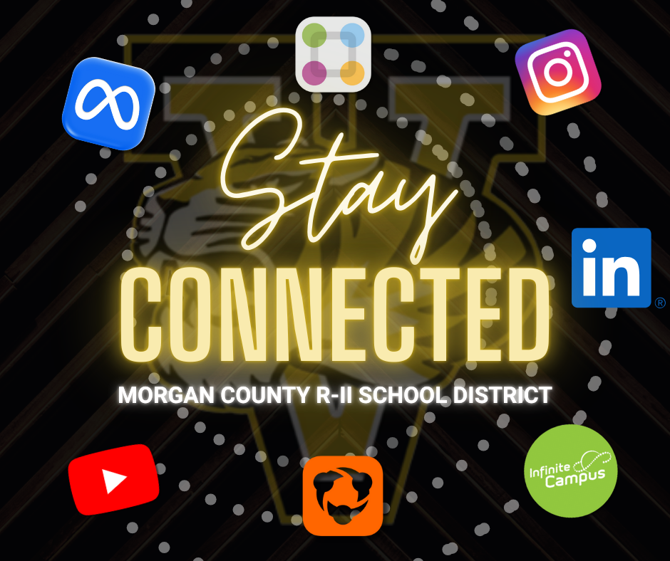 Image promoting Morgan County R-II School District, with social media icons and the words 'Stay Connected'.