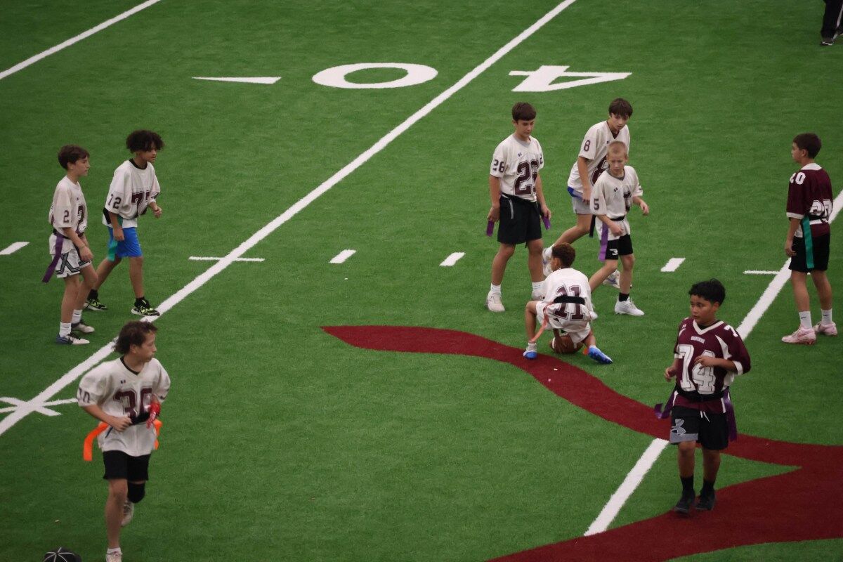 The Ravens’ offense lines up for a play during the game.