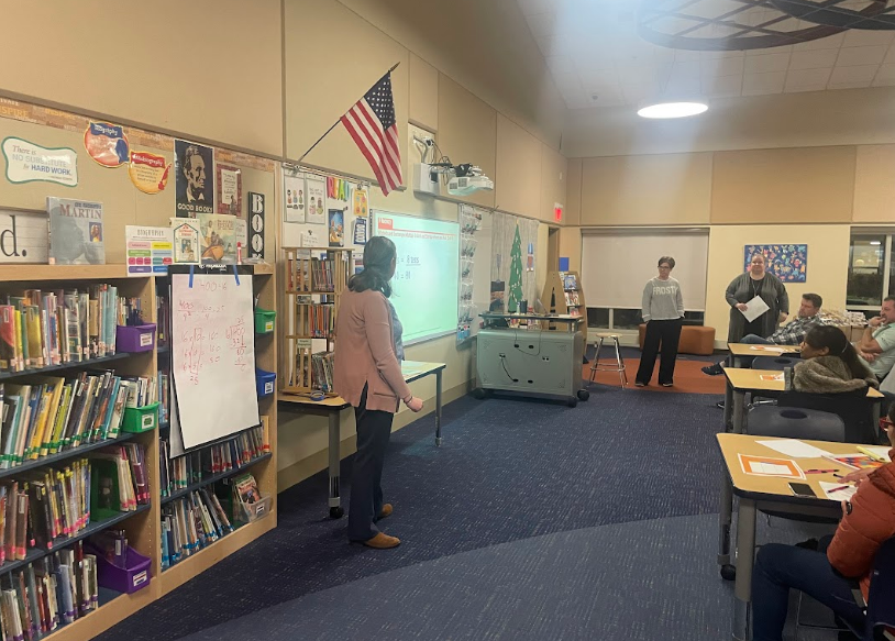 Meg Cunningham leading Math Night for families