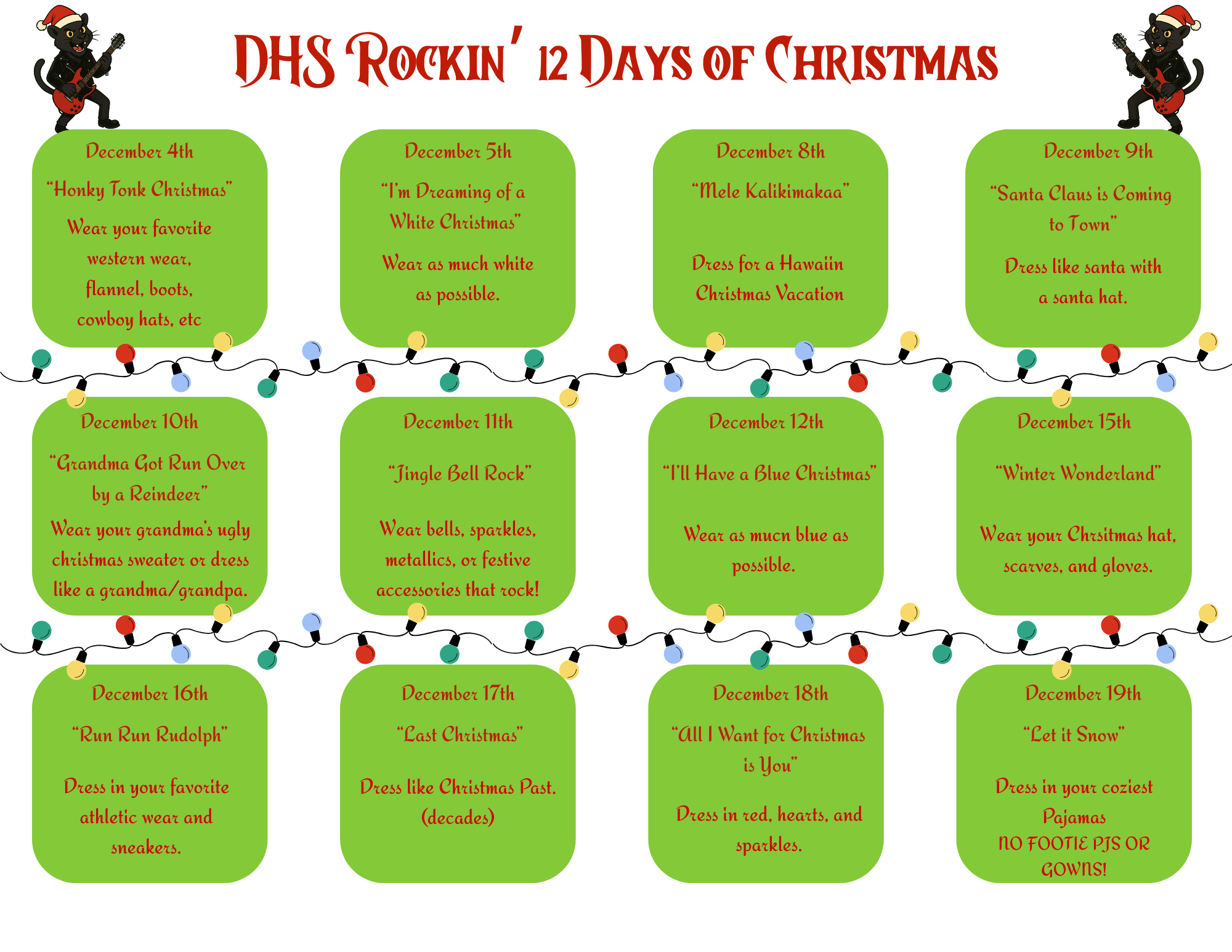 12 Days of Christmas Dress Up Days