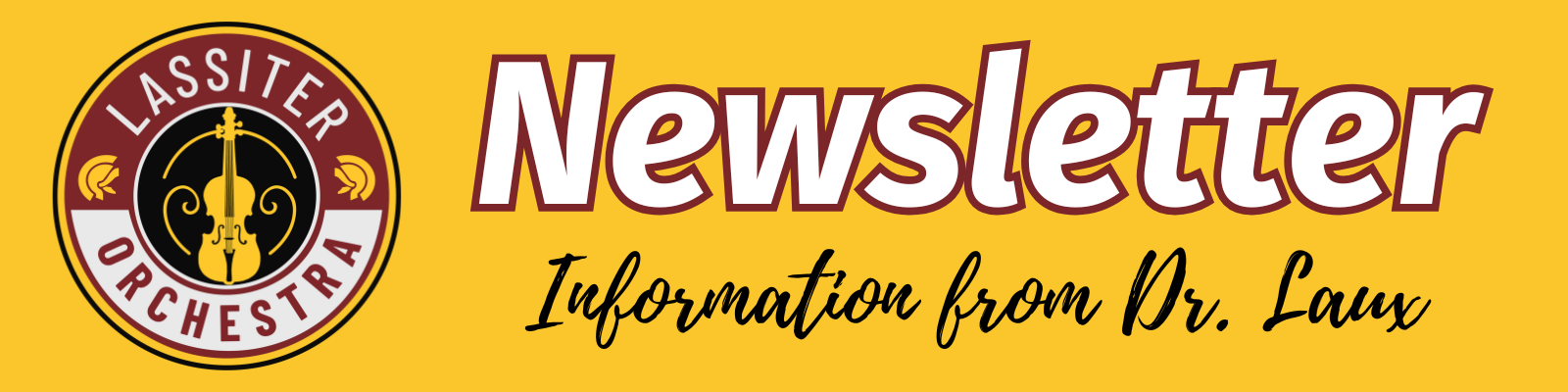 Newsletter graphic for the Lassiter Orchestra, featuring a violin and text.