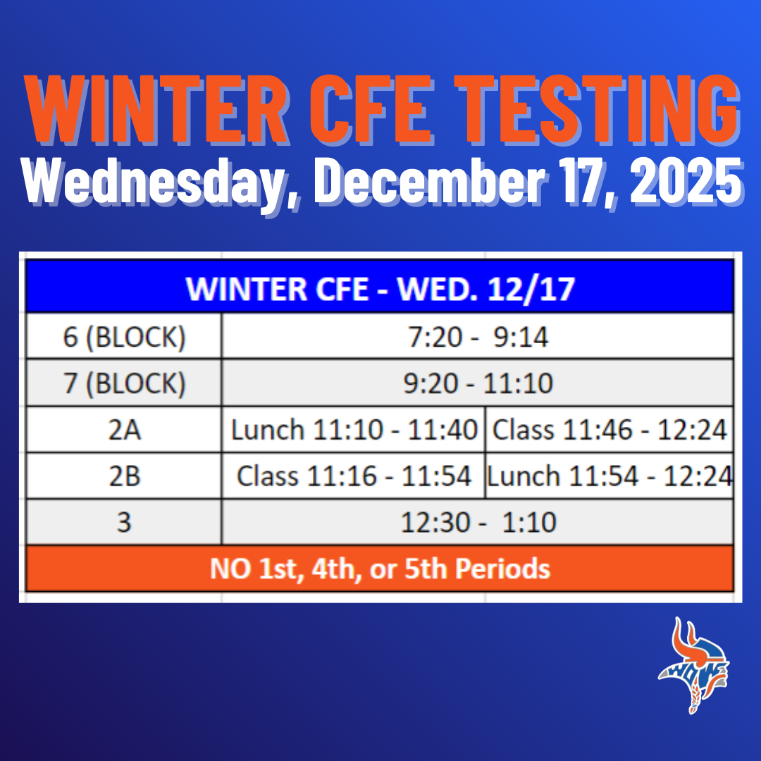 A schedule for Winter CFE testing on Wednesday, December 17, 2025.