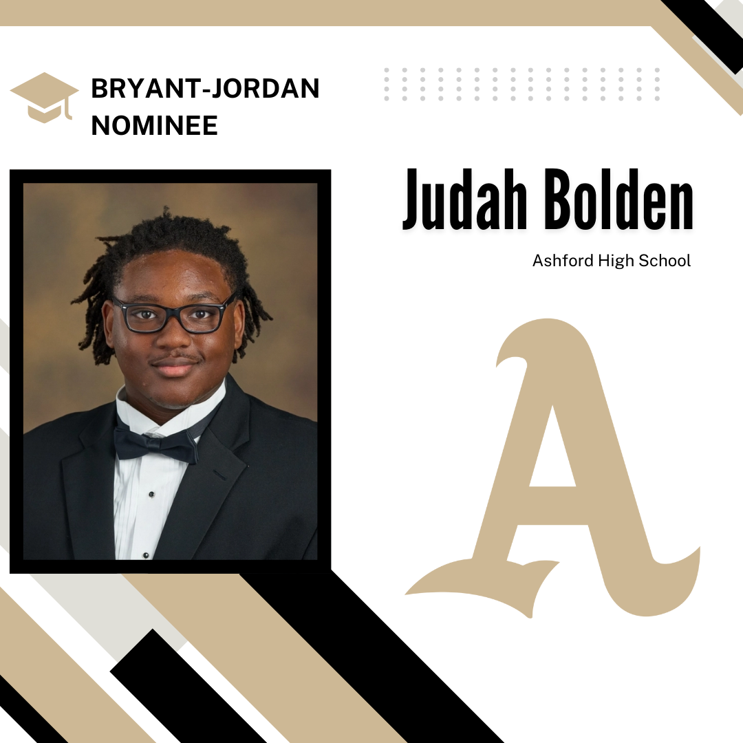 Portrait of Judah Bolden, a Bryant-Jordan Nominee from Ashford High School.