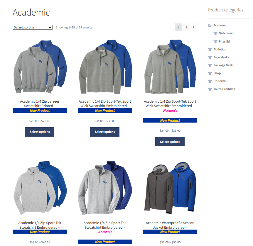 Grasso Tech - 1/4 Zip Academic Tops Now Available