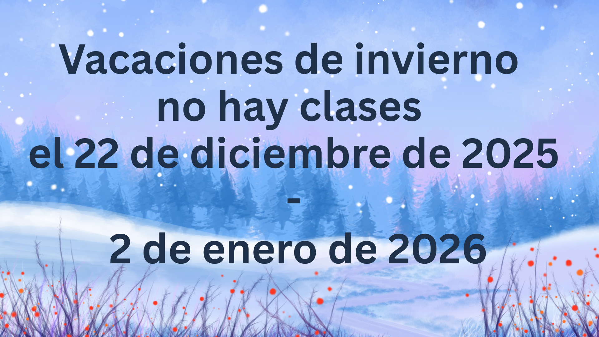 Winter vacation: no classes from December 22, 2025, to January 2, 2026.