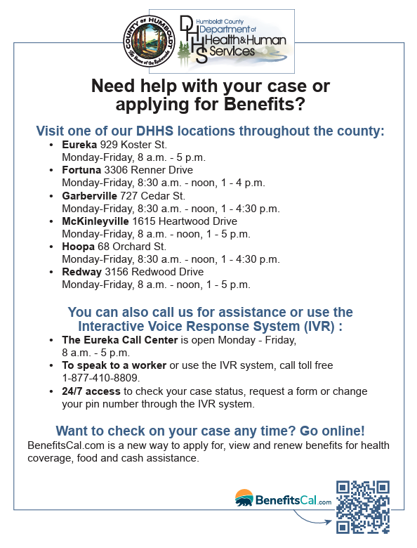 Information about Humboldt County DHHS locations and services, including addresses and hours.
