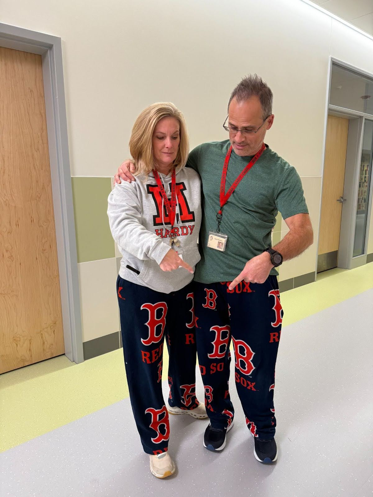 Mrs. O’Brien and Mr. Guzzi showed off their favorite PJs.