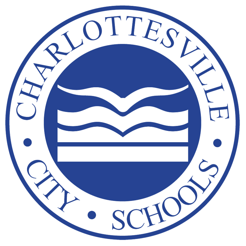 Circular logo for Charlottesville City Schools with blue and white design.