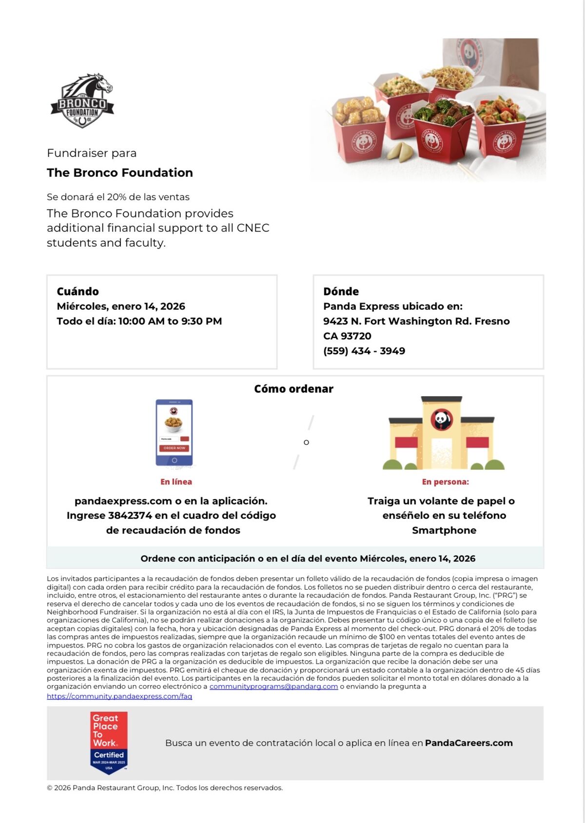 Panda Express Flyer - Spanish