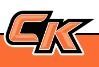The letters 'CK' in orange with a black outline on a white and orange background.