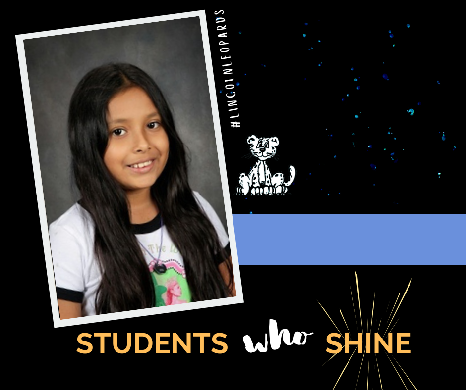 A young girl smiles in a framed portrait, with "STUDENTS who SHINE" text below.