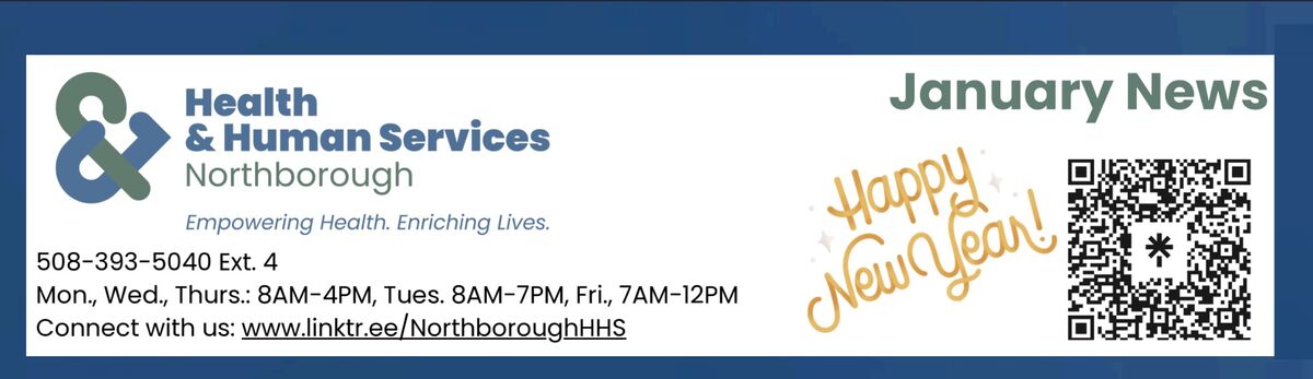 Northborough Health & Human Services January News with contact information and a QR code.