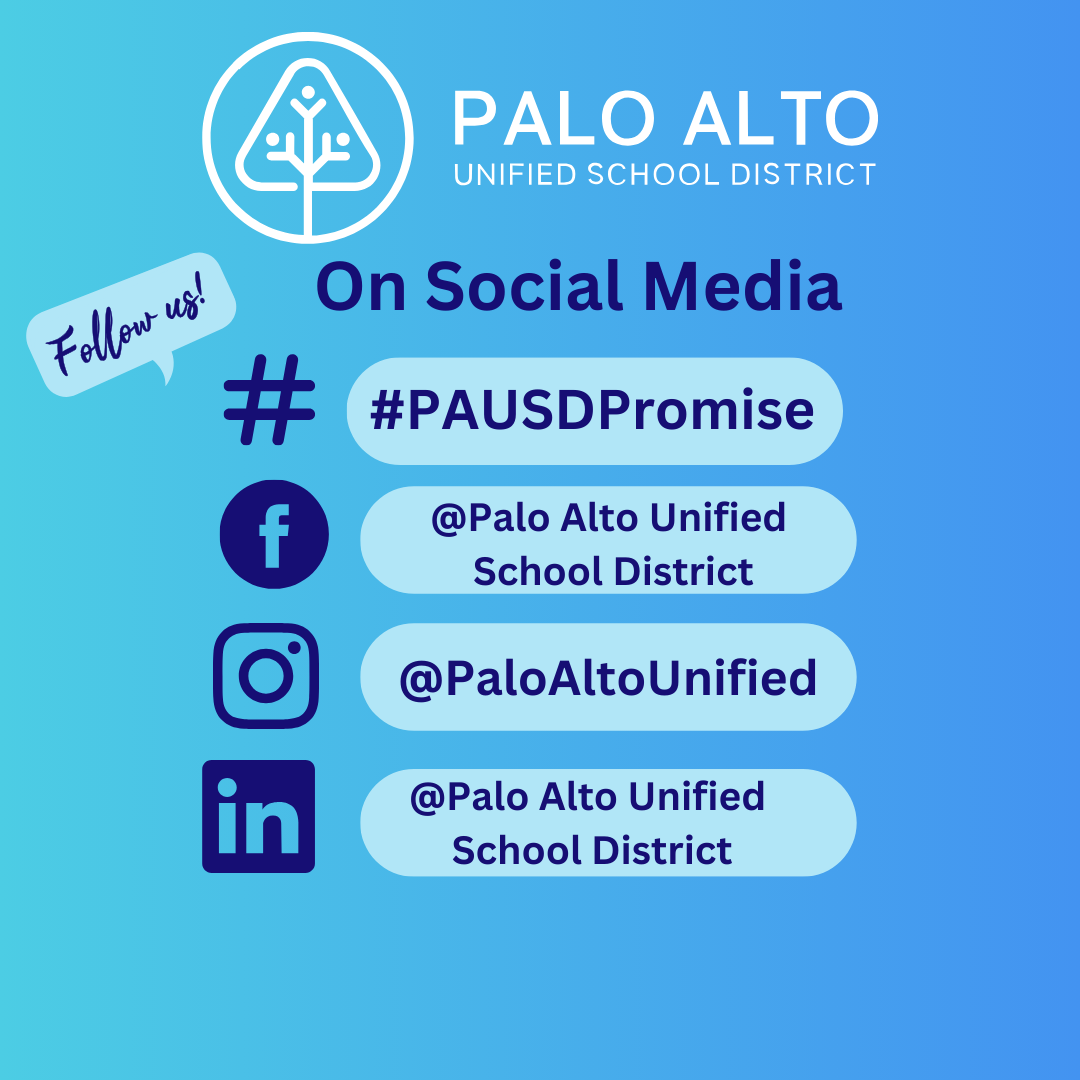 Palo Alto Unified School District social media handles and hashtag #PAUSDPromise.