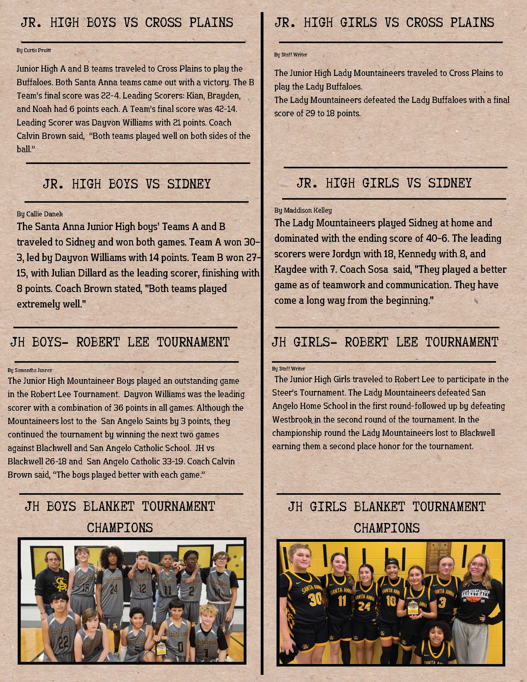 A group of young boys in basketball uniforms, identified as JH Boys Blanket Tournament Champions, pose for a photo.