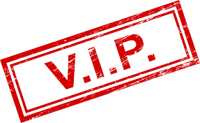 A red rectangular stamp with the text 'V.I.P.' in bold white letters.