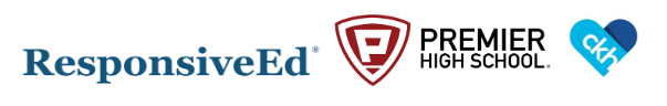 ResponsiveEd logo next to Premier High School shield and a blue heart with 'ckh' inside.
