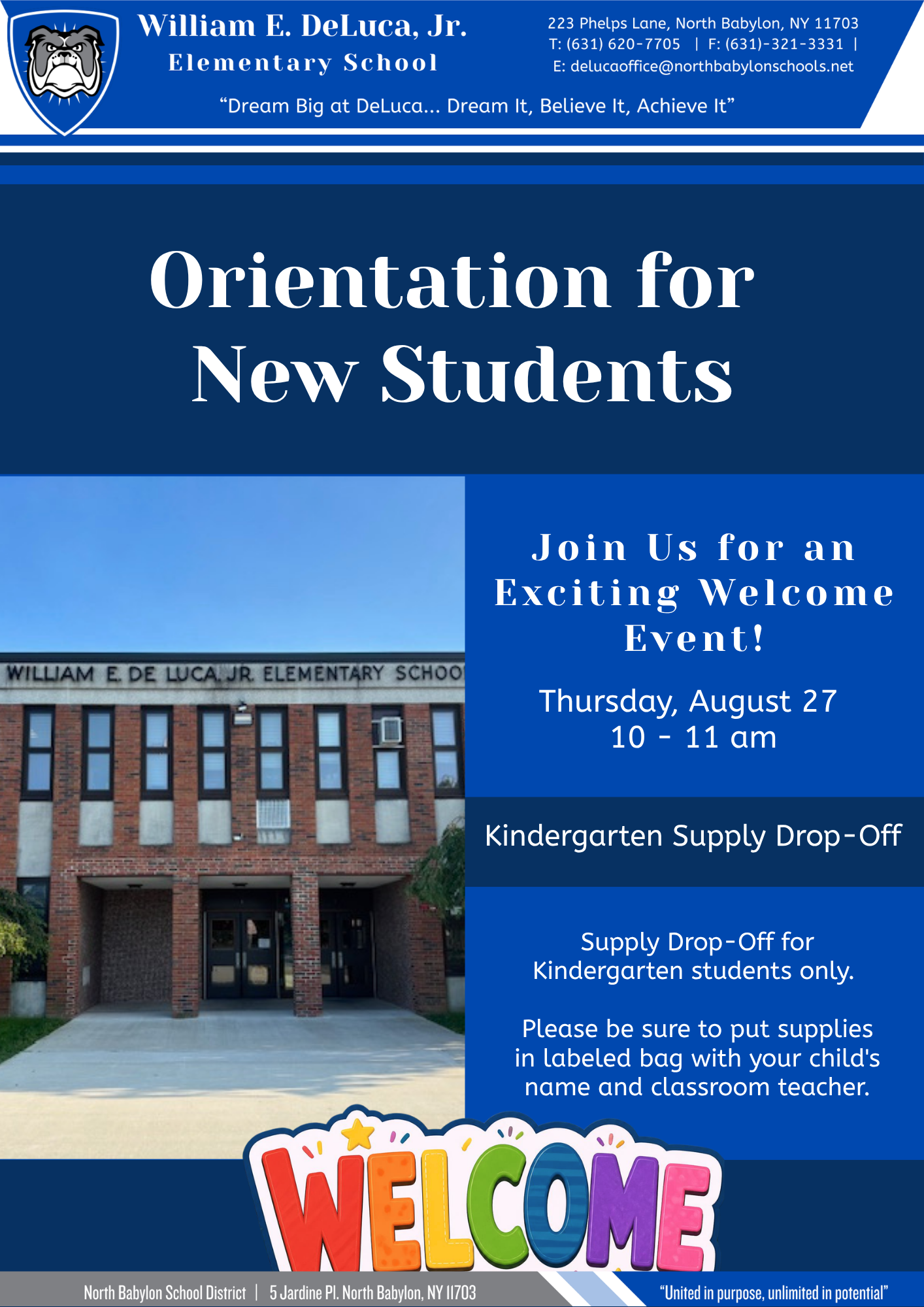 2026_2027 Orientation for New Students - Important Update *** New Date & Time *** 8/27 @ 10am | Please RSVP