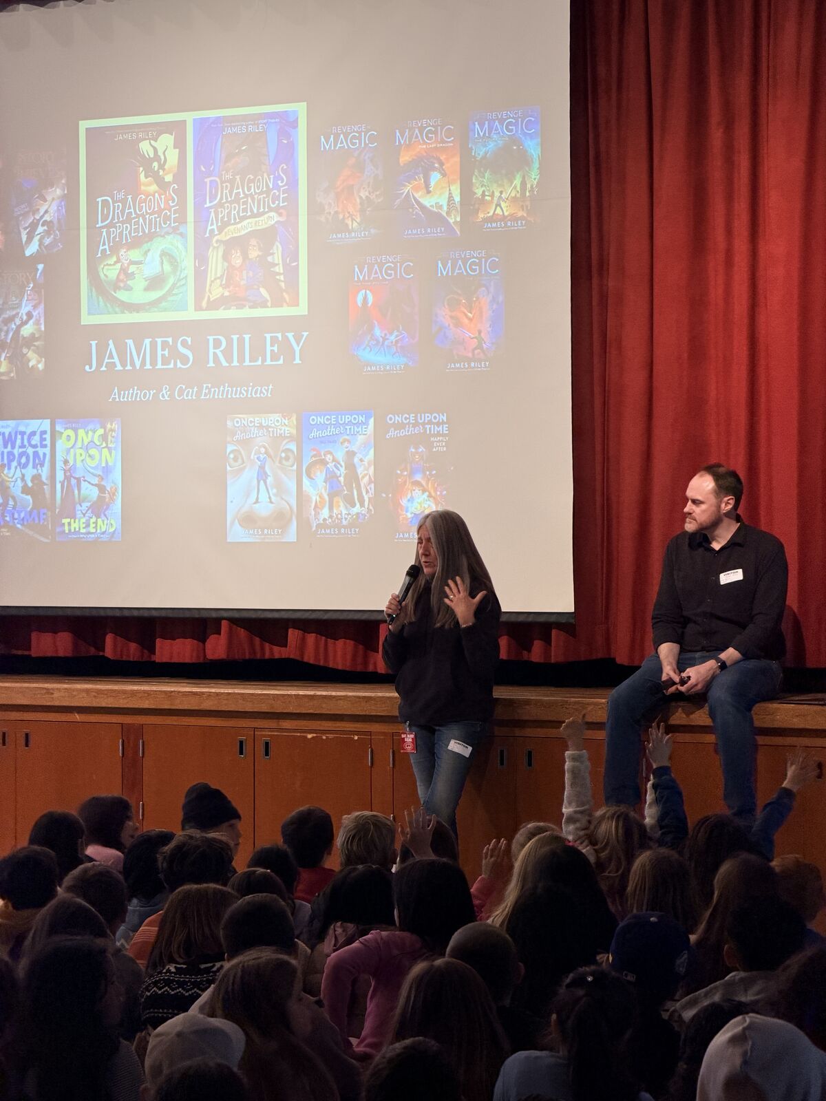 four students in PJs for Pajama Day