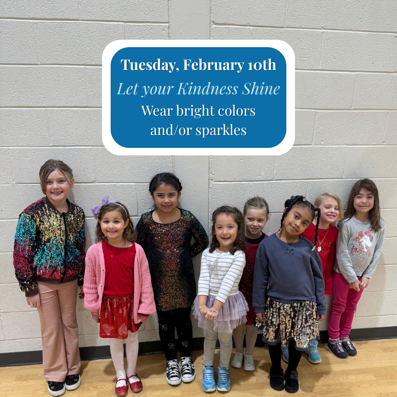 Eight smiling young girls stand in a line against a brick wall, wearing colorful and sparkly outfits.