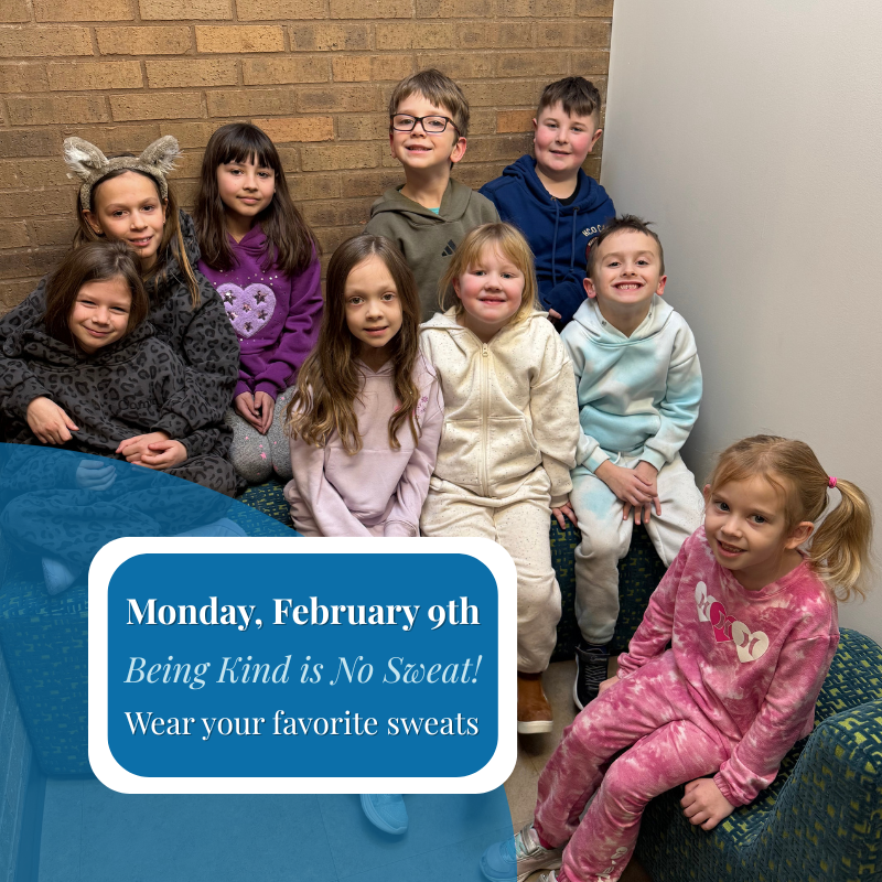 A group of smiling children pose together, all wearing comfortable sweatpants and hoodies.