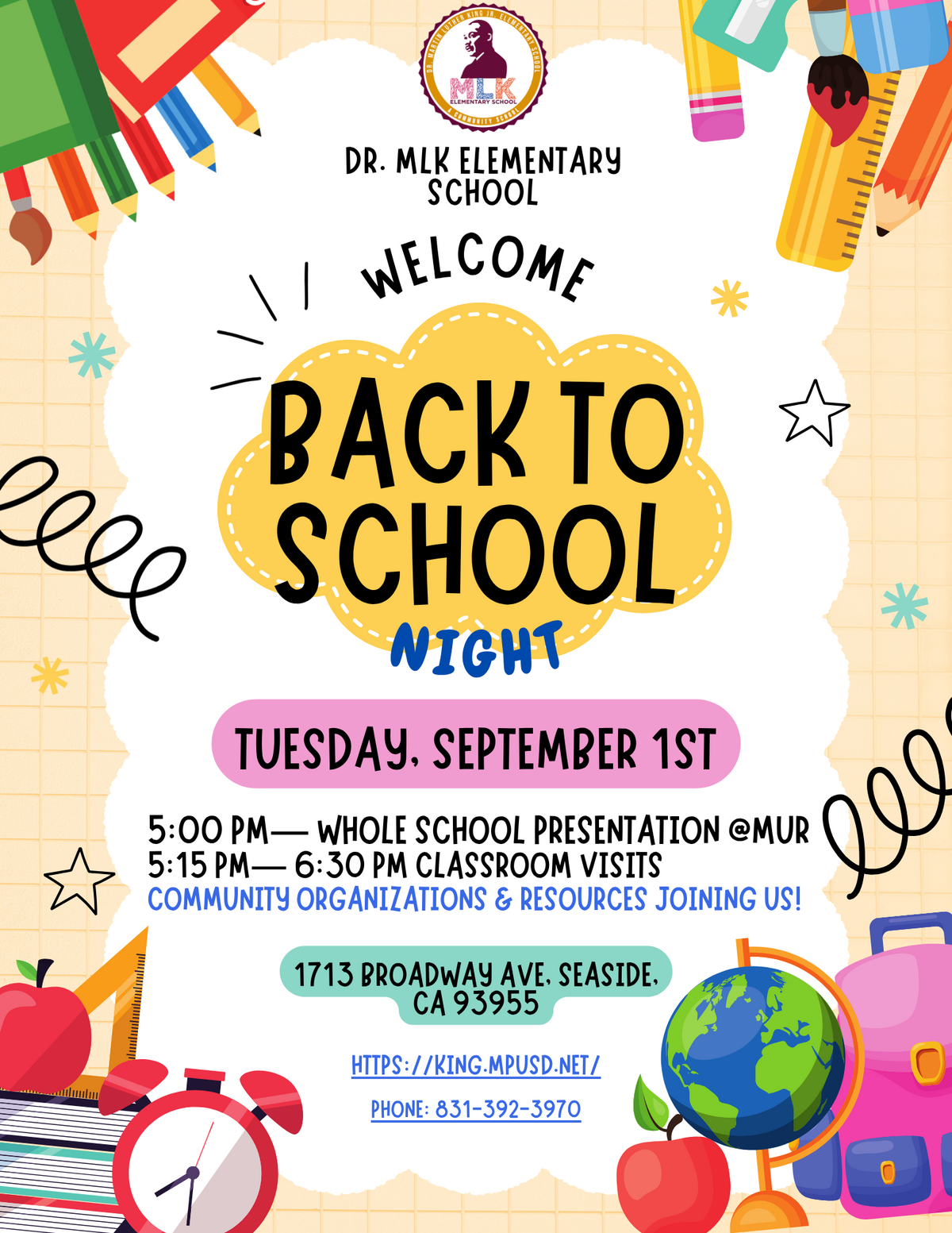🎉 Back to School Night / Noche de Regreso a Clases - September 1st