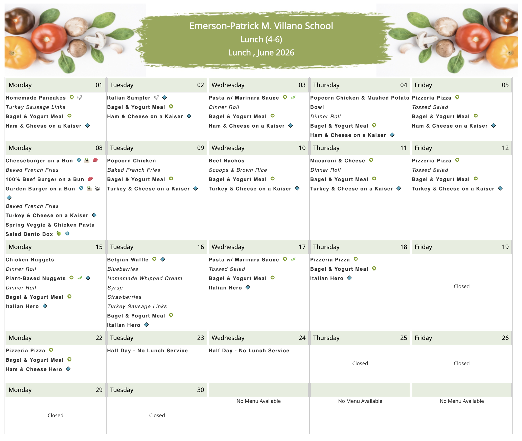 Lunch Menu June