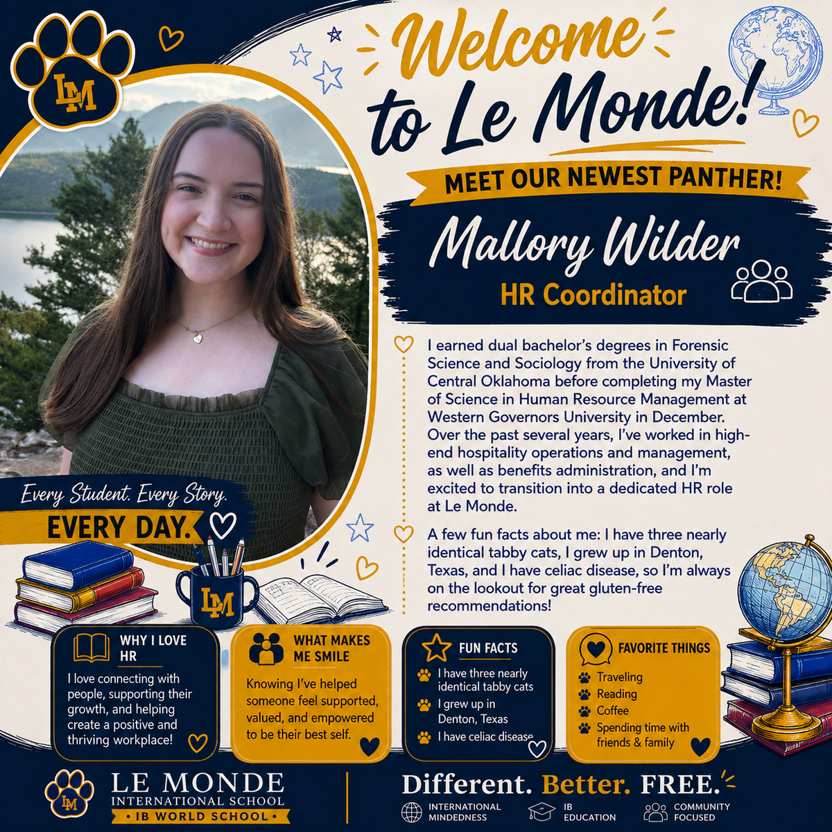 Welcome Miss Mallory Wilder to Le Monde! Our new HR Coordinator!