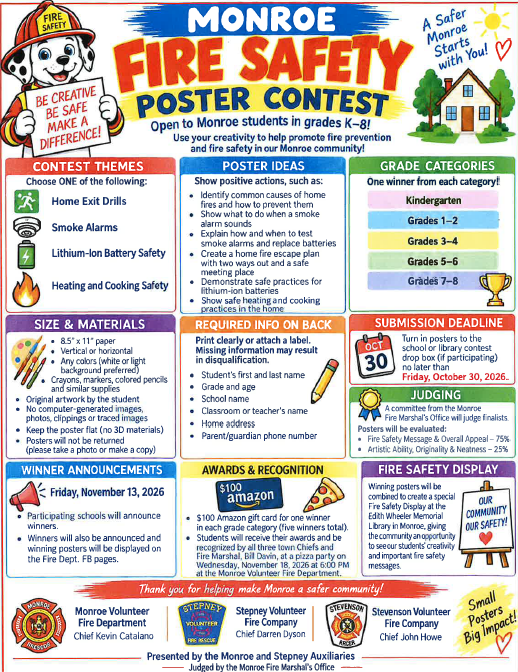 A poster with details on how to sign up for the Fire Safety Poster Contest