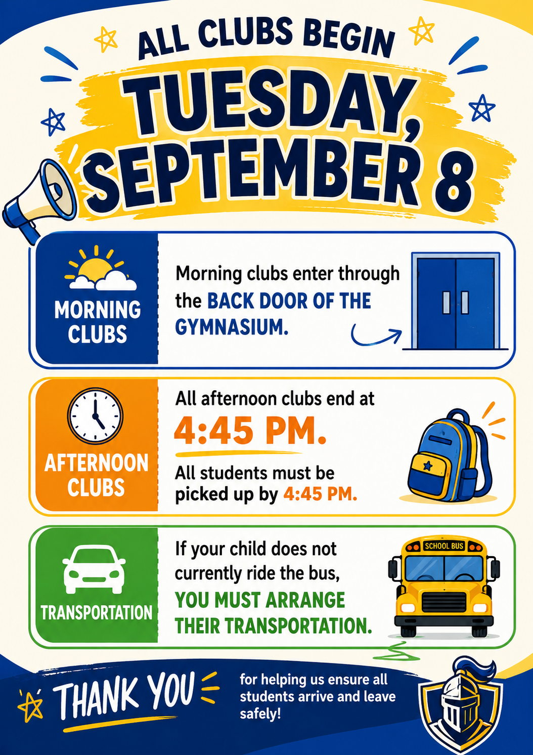 Clubs begin September 8