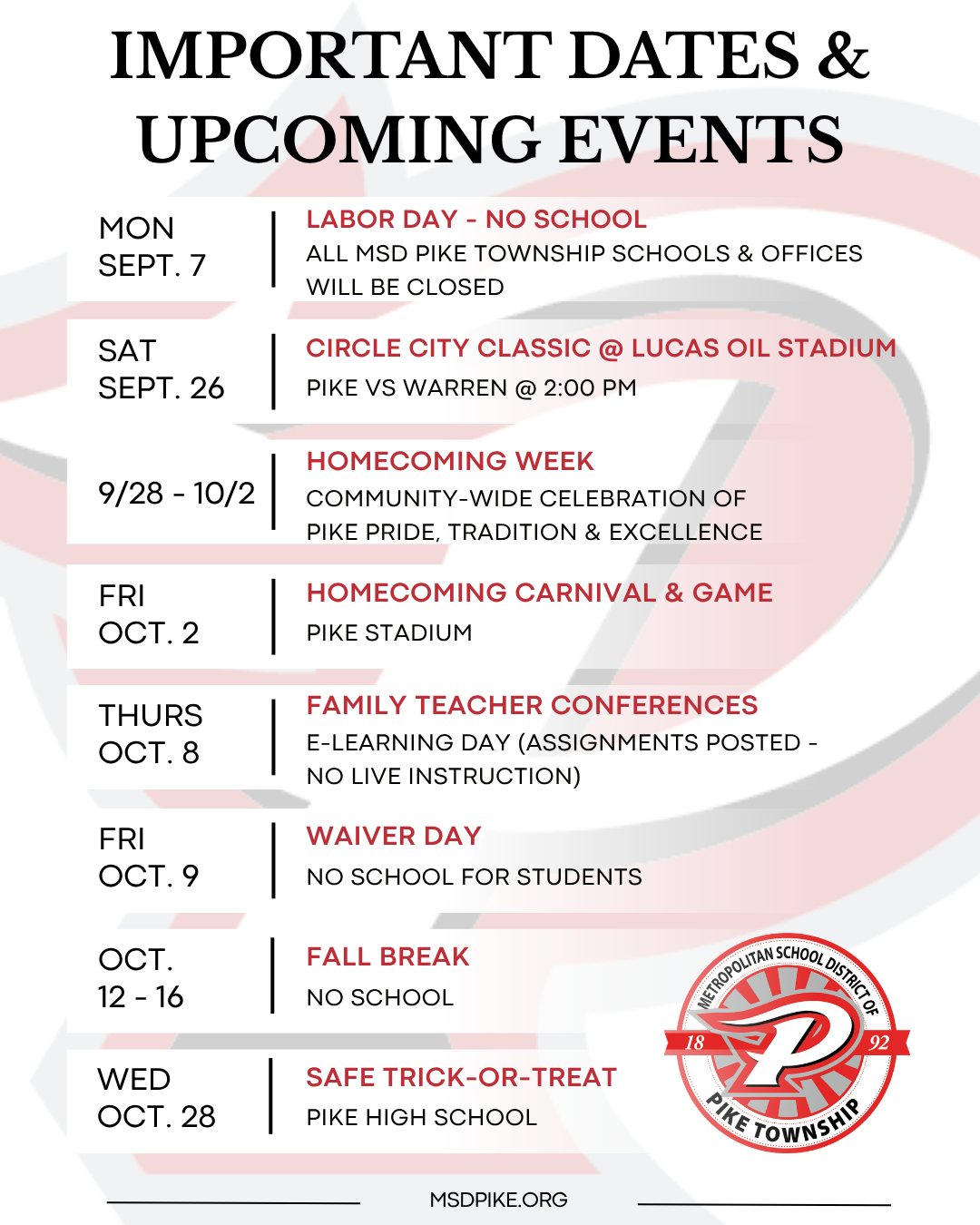 Important Dates & Upcoming Events