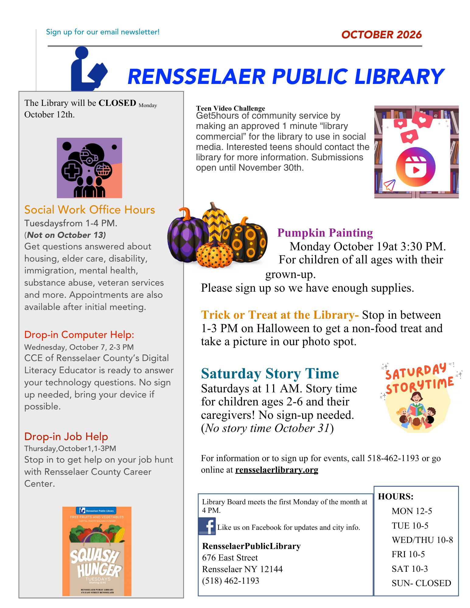 Rensselaer Public Library October Calendar
