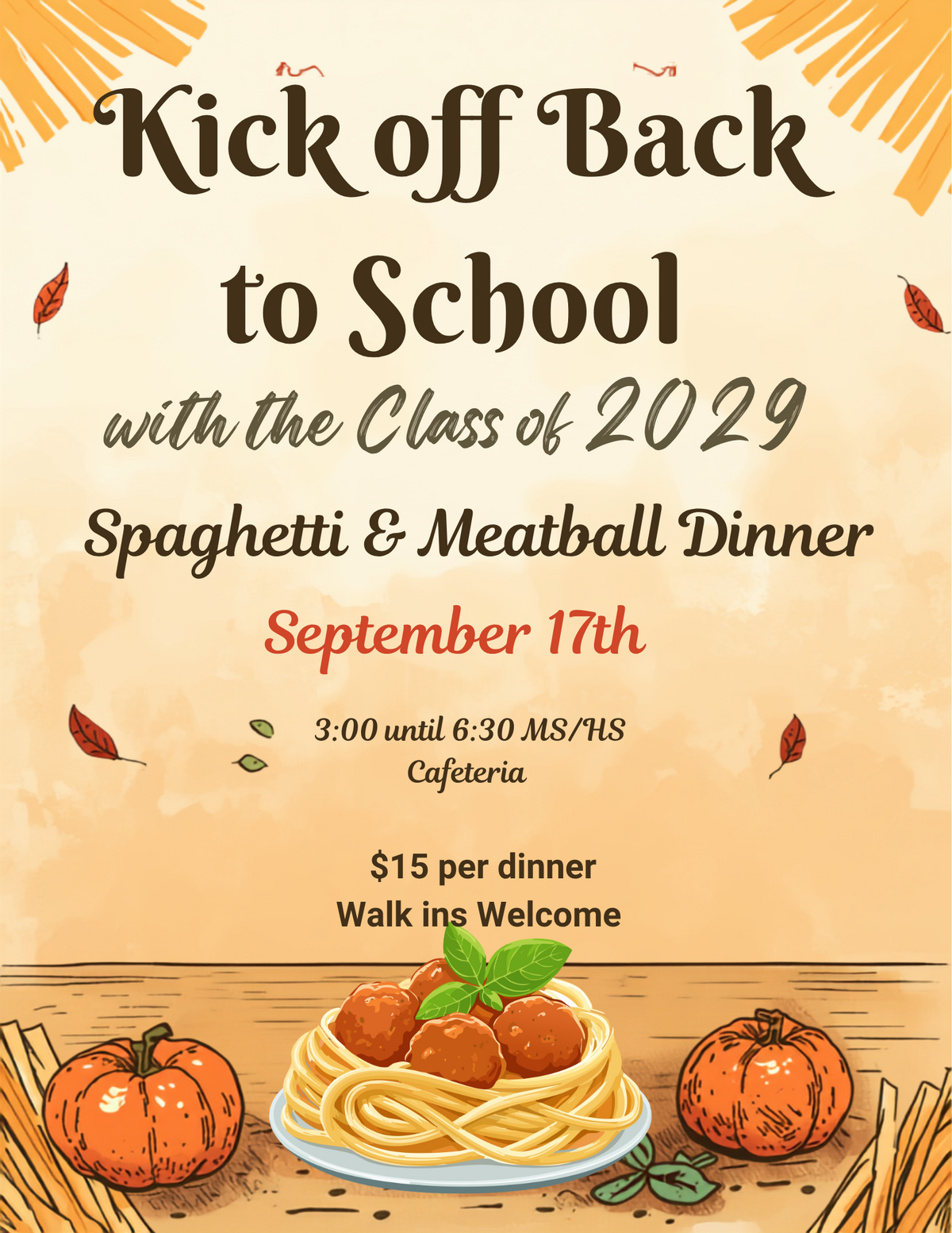 Class of 2029 to host spaghetti and meatball dinner