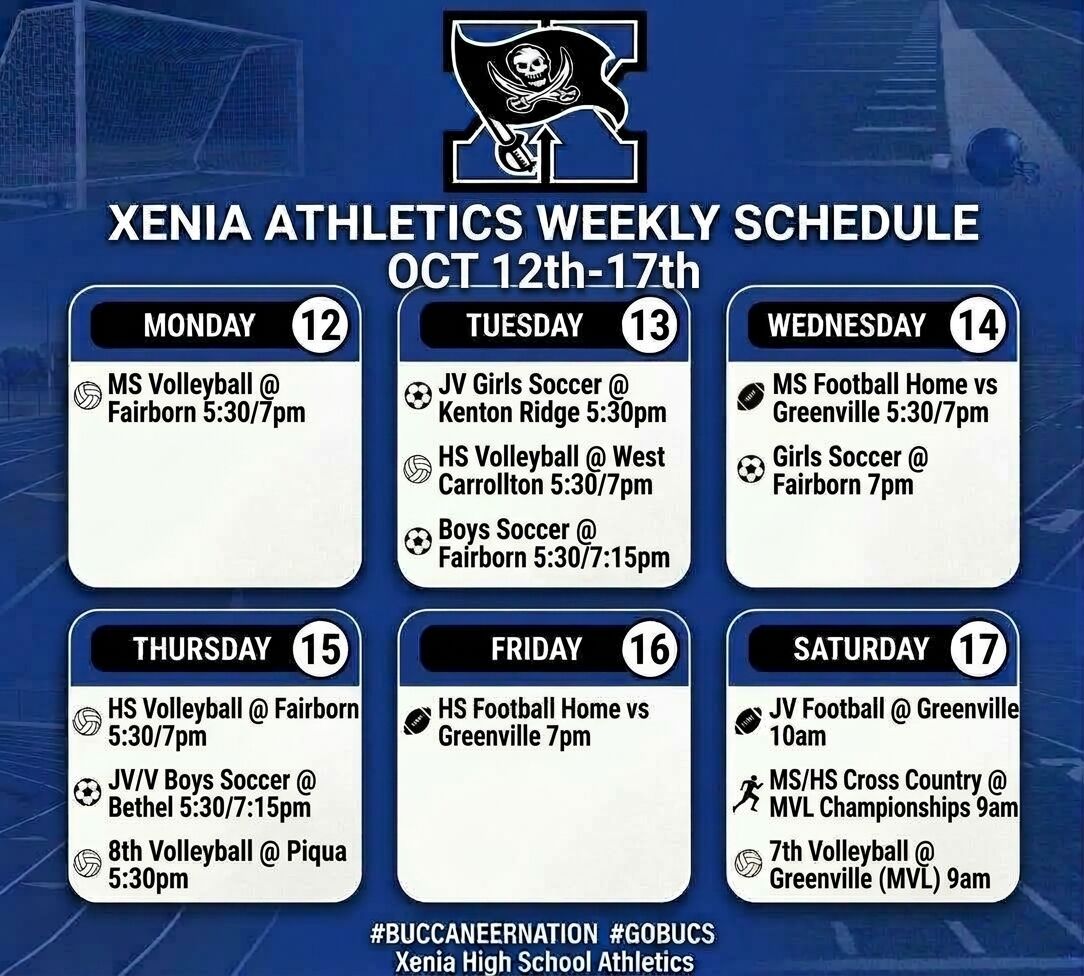 Xenia Athletics Weekly Schedule October 12-17