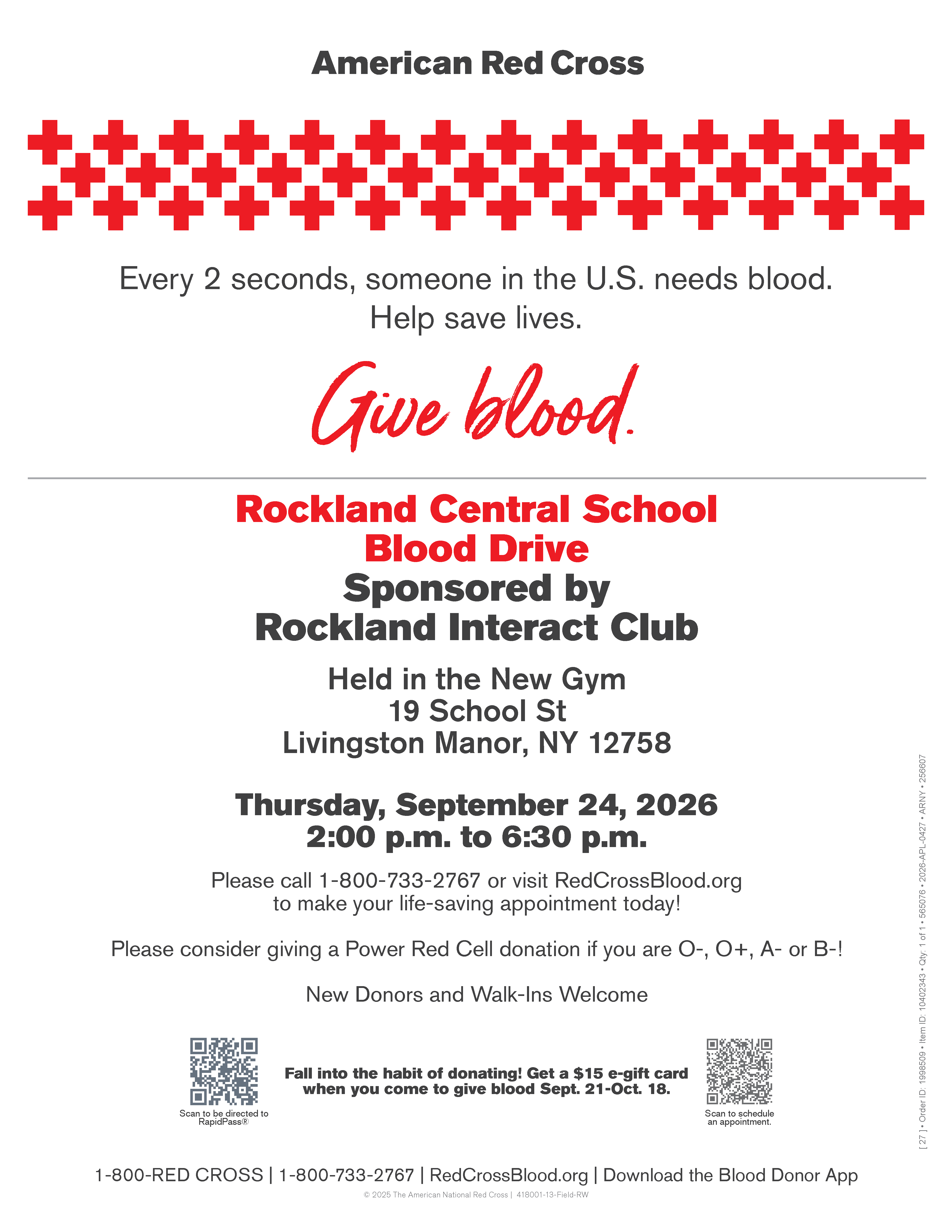 Rockland Interact Club to host blood drive Sept. 24