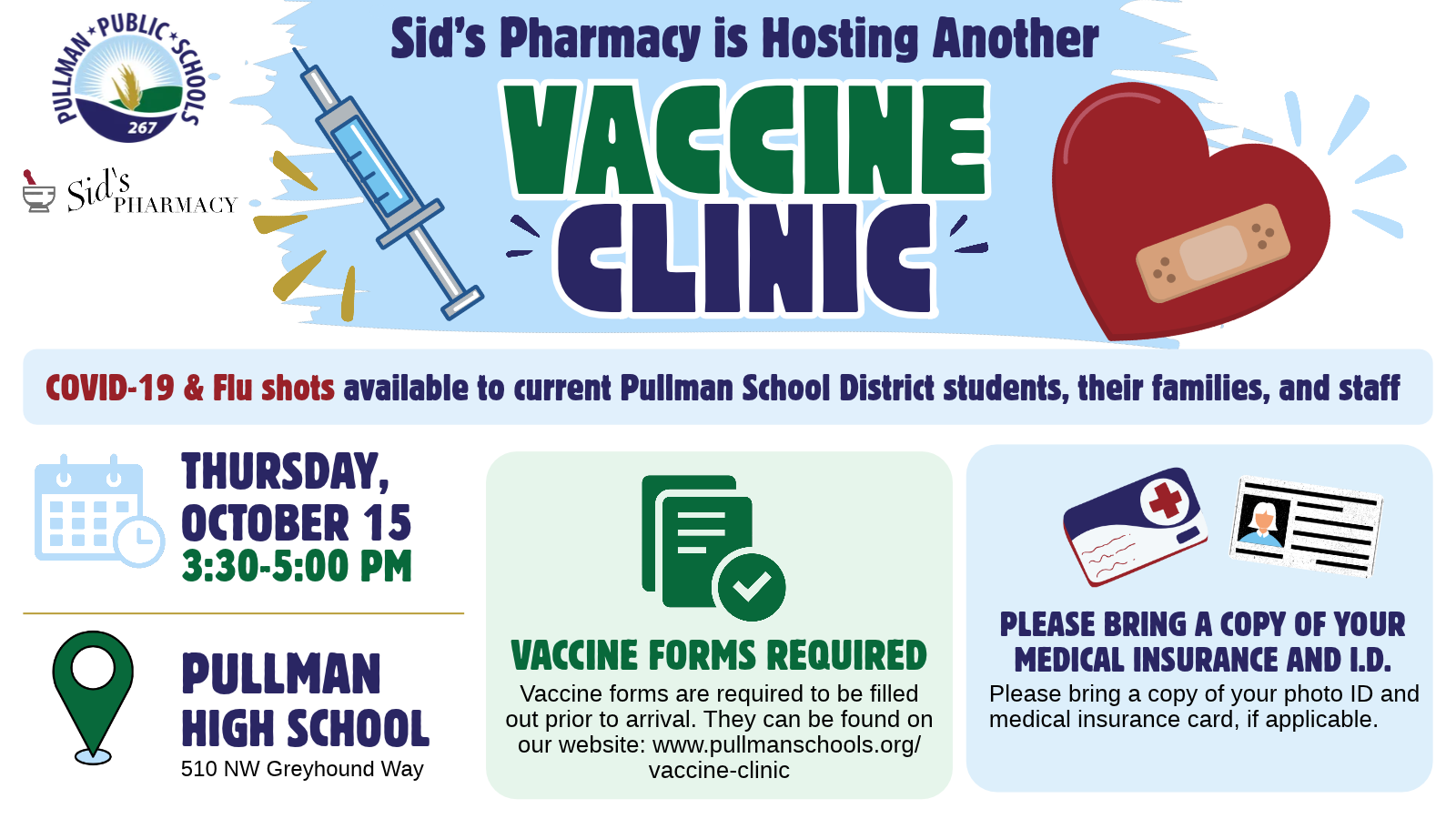 Sid's Pharmacy Hosting Vaccine Clinic @ Pullman High School