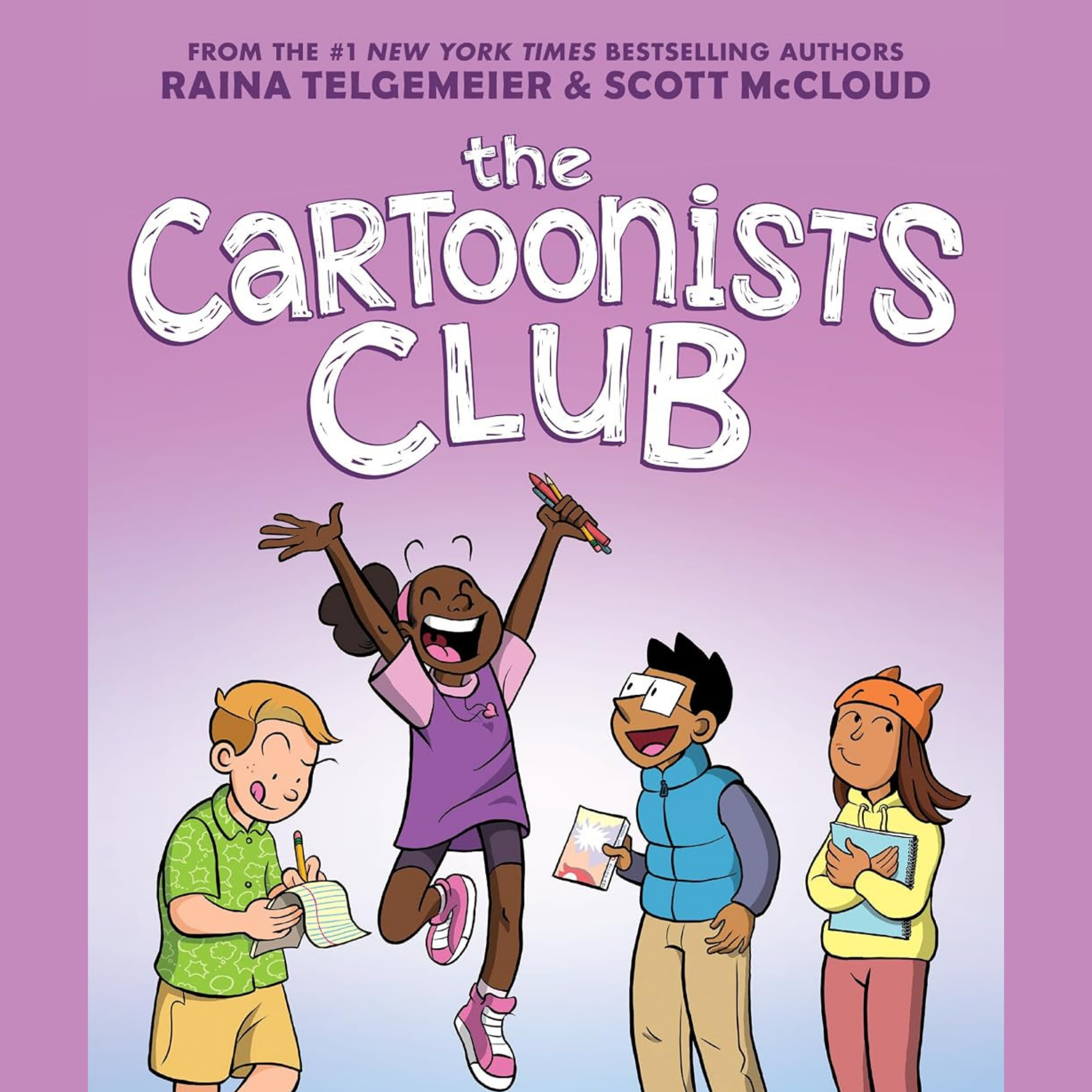 Four diverse children are depicted in a cartoon style, with text above reading 'The Cartoonists Club'.