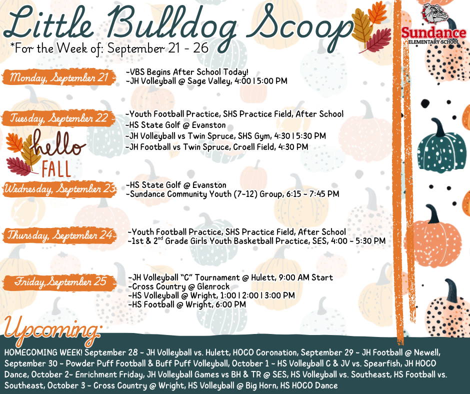 Little Bulldog Scoop - September 21 - 26!