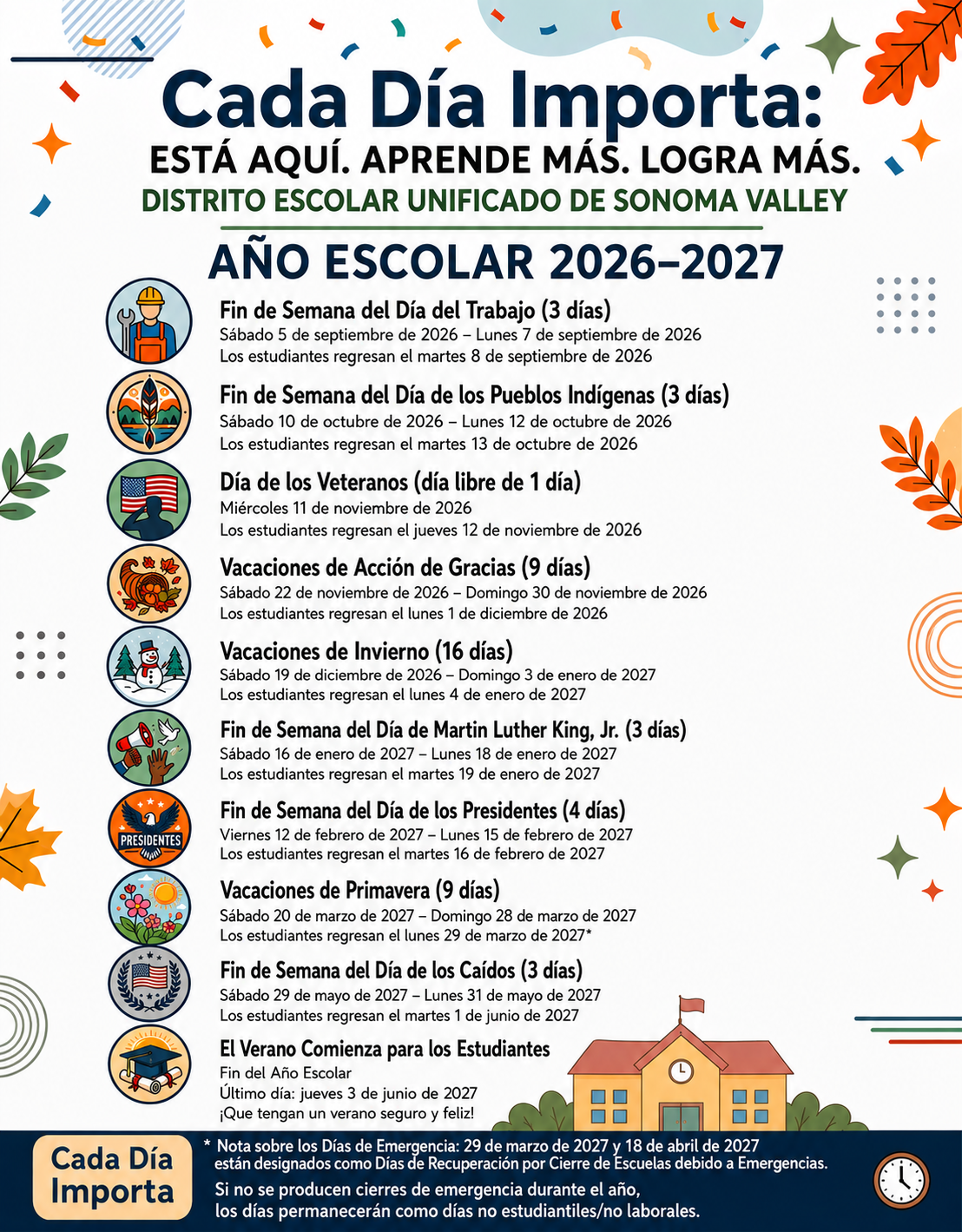 Vacation Planning Guide for the 2026-27 School year (in Spanish)