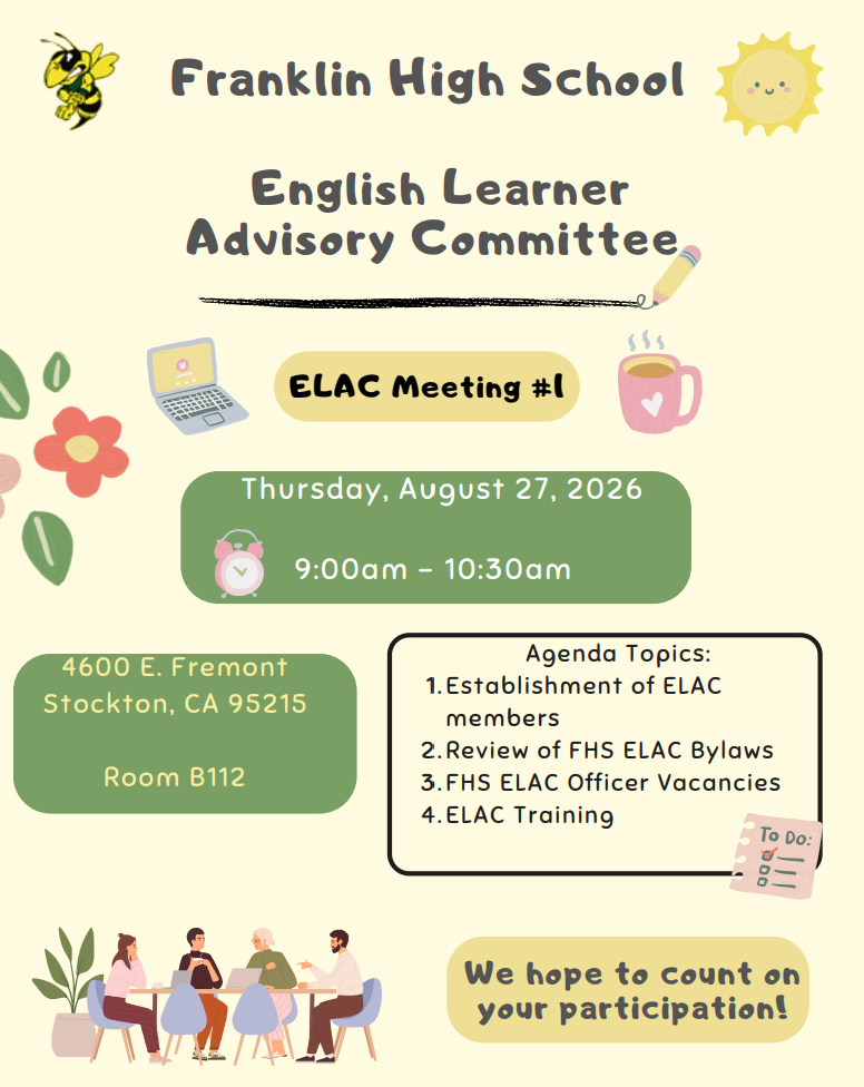 First ELAC Meeting at Franklin H.S.– August 27, 2026