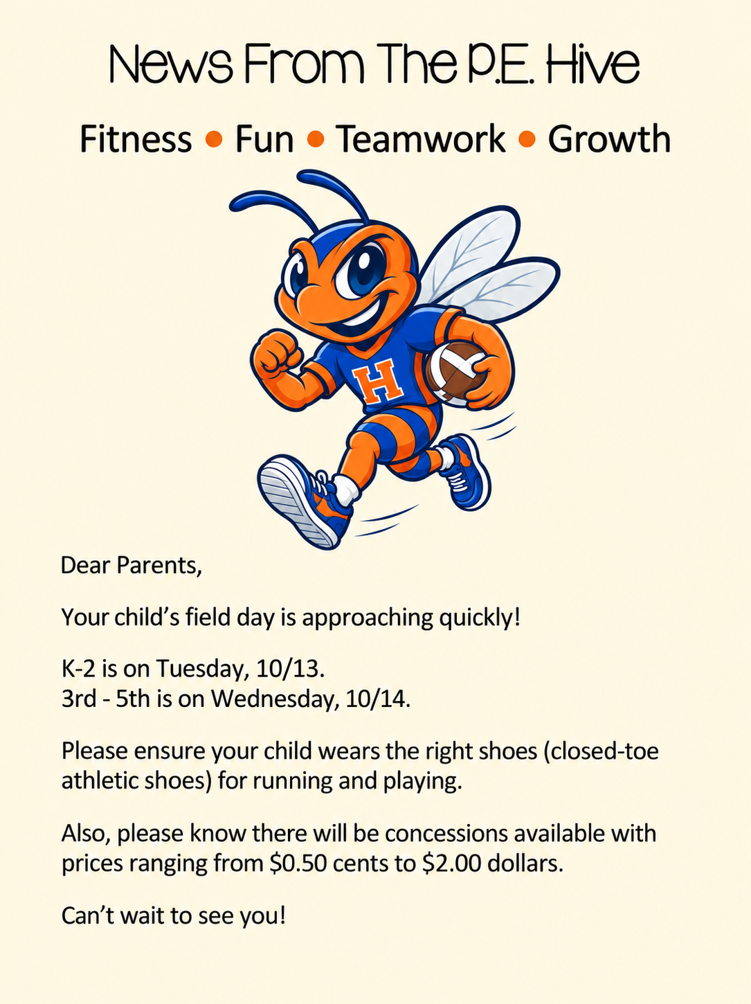 A note about field day from Coach Clark