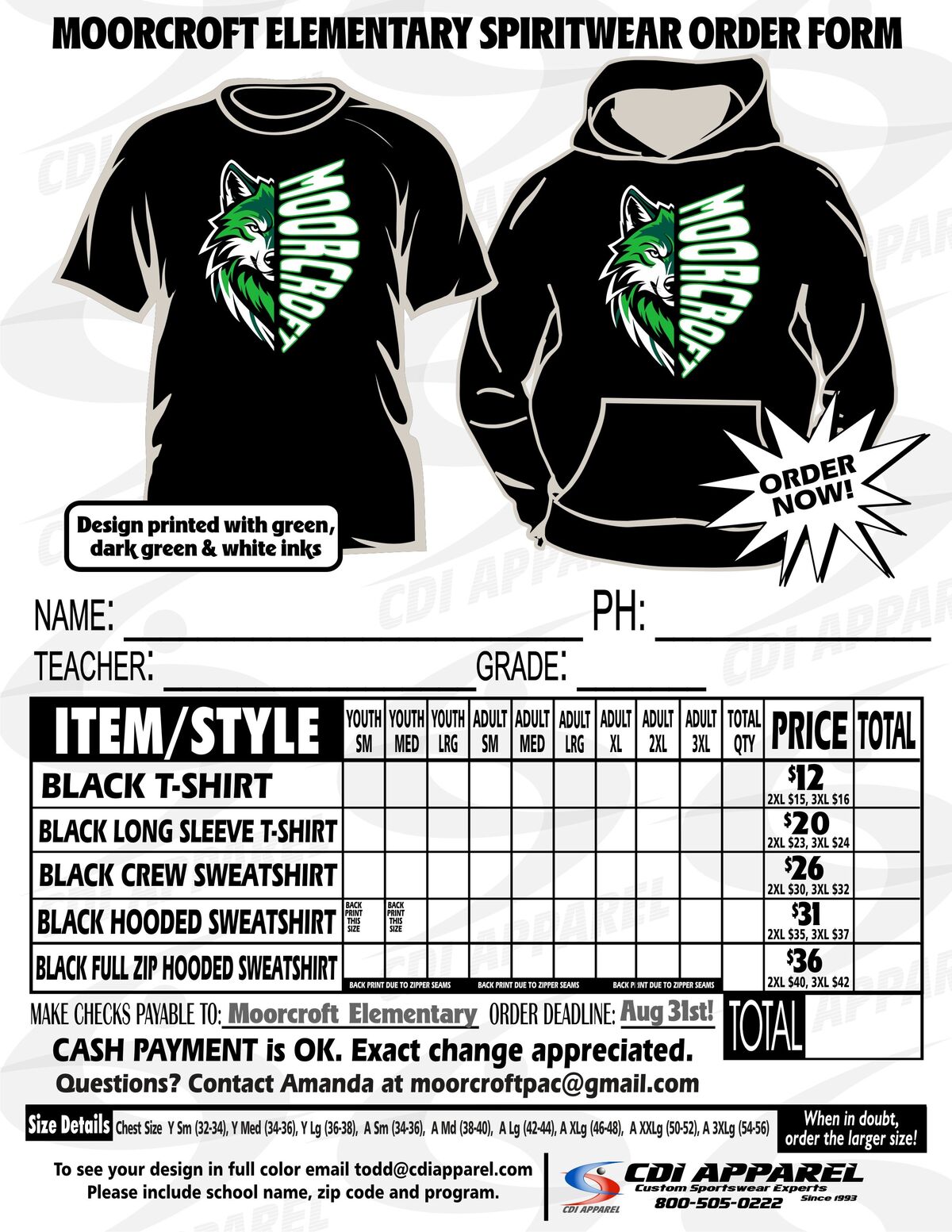 Spirit wear order forms are coming home today!
