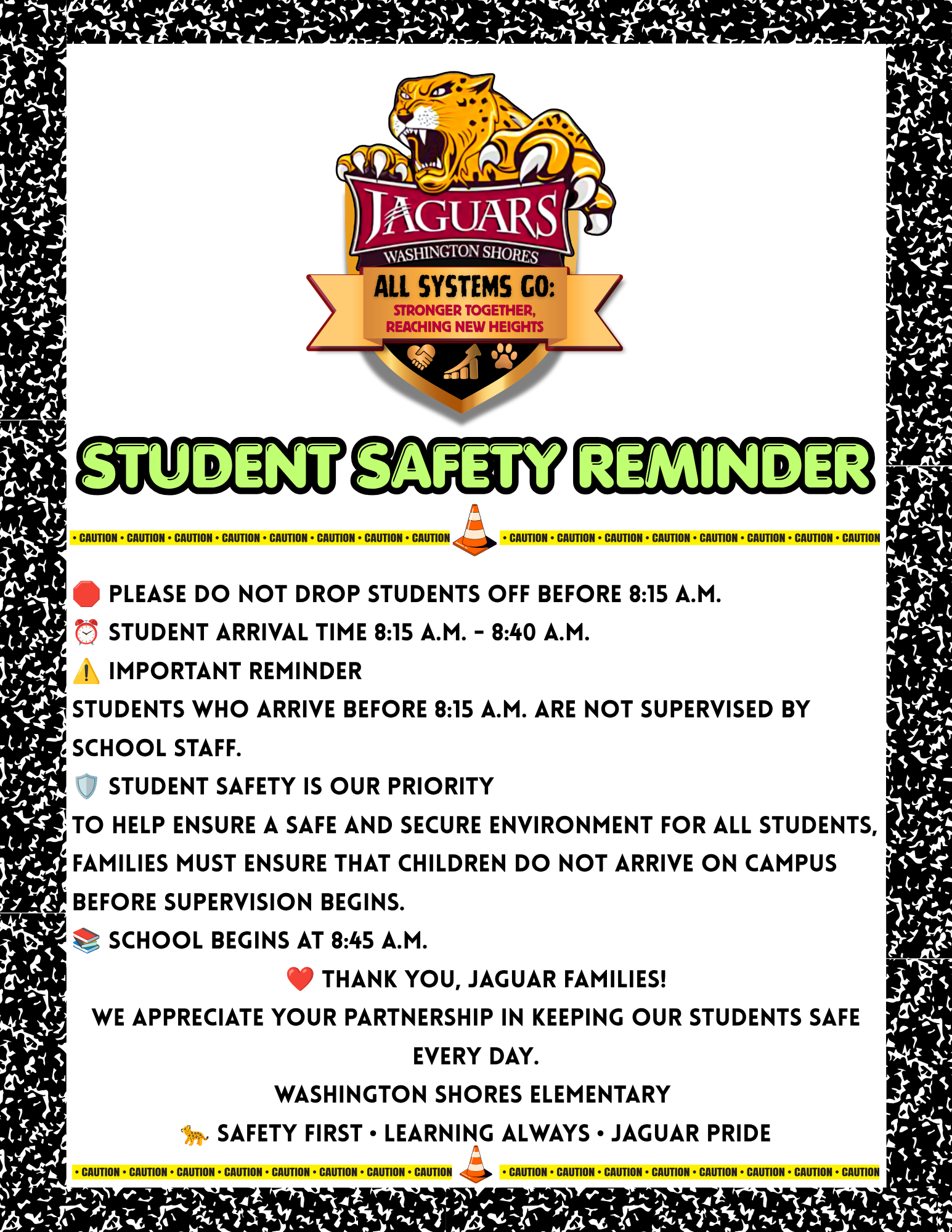 🚨 Student Safety Reminder: Arrival Time at School 🚨