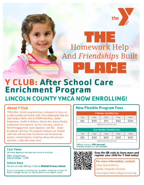 YMCA Y Club After Care Grades Kindergarten through 5th Grade