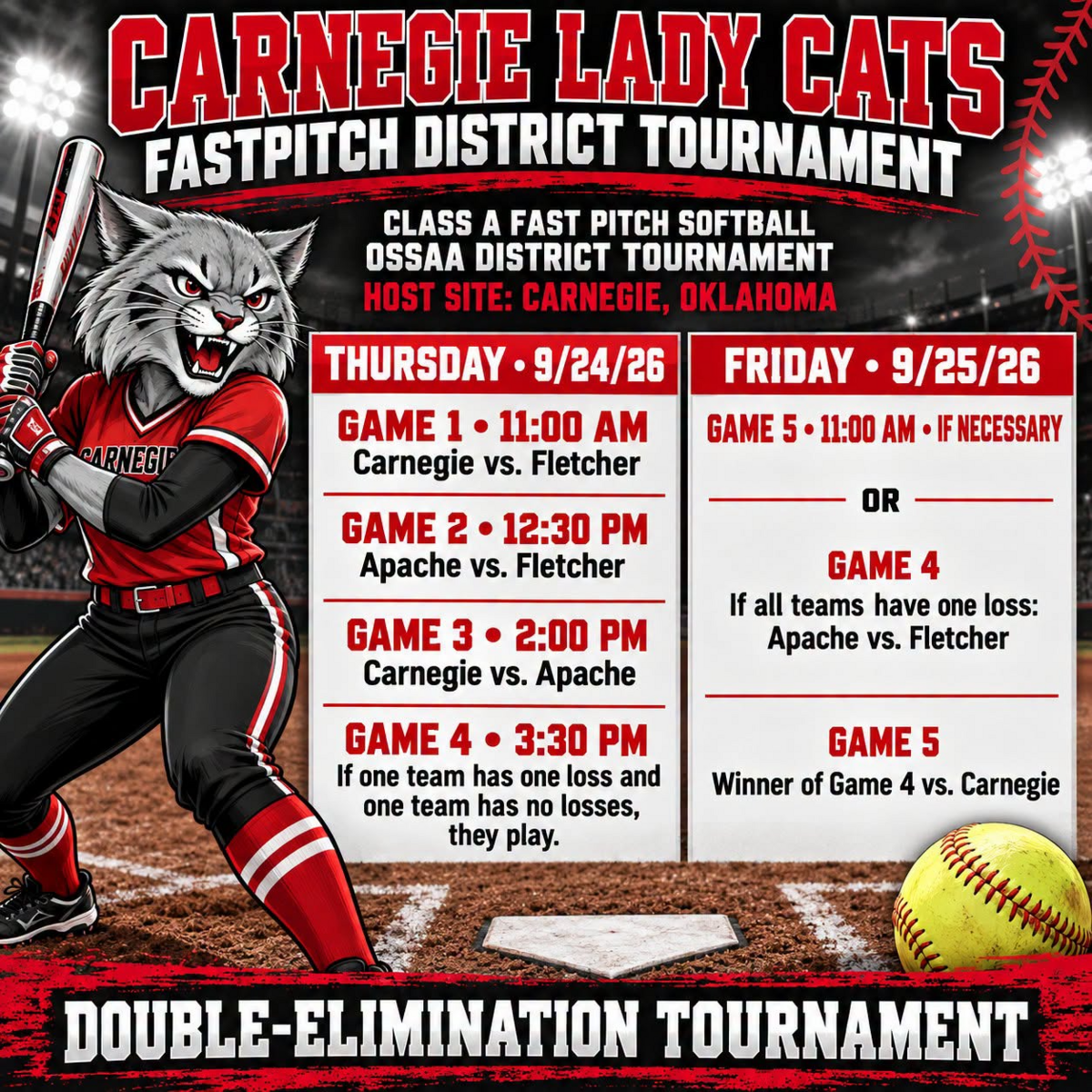 CHS District Softball Tourn: Sept 24-25