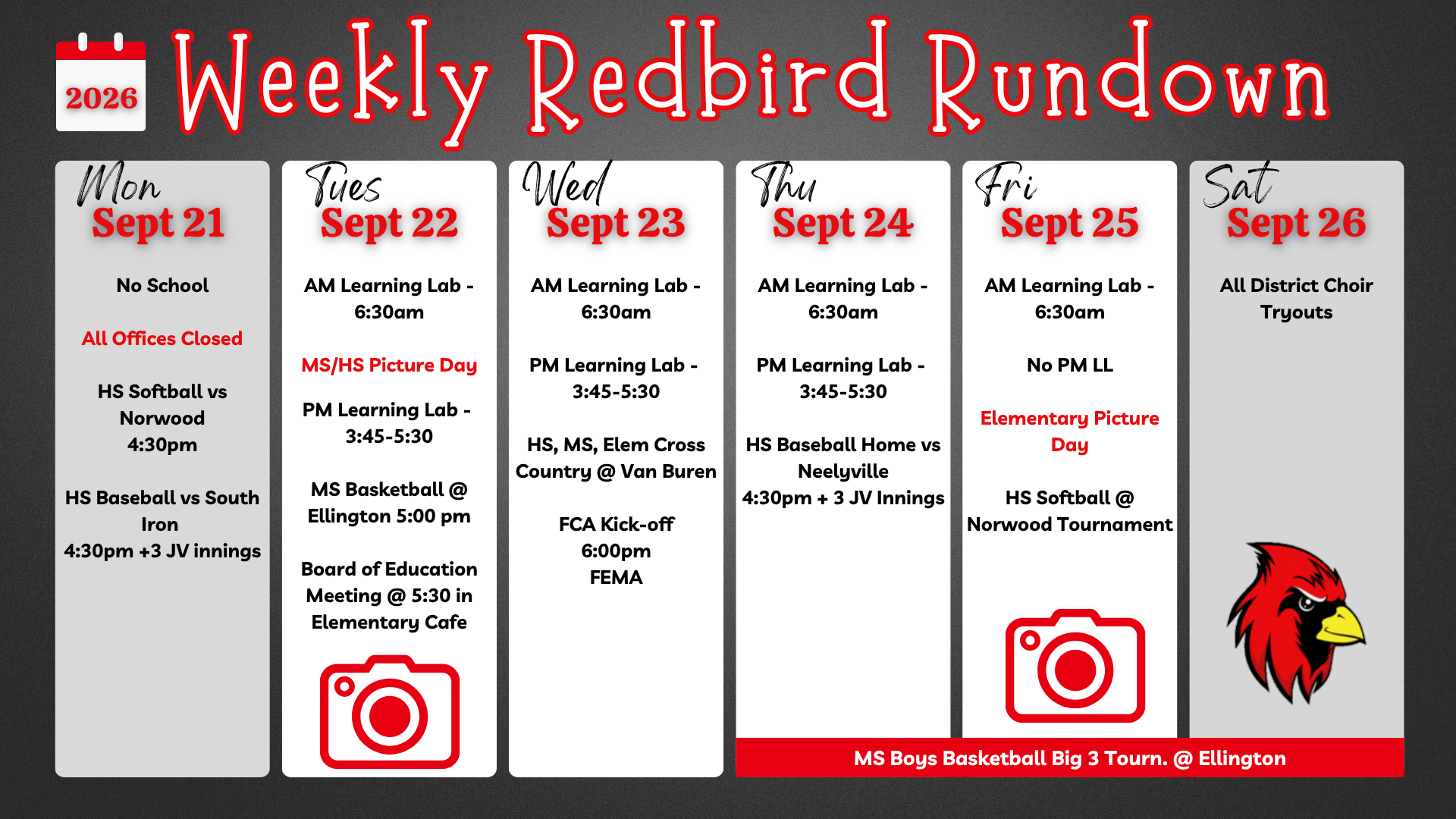 Redbird Rundown for Next Week - 9/21 - 9/26