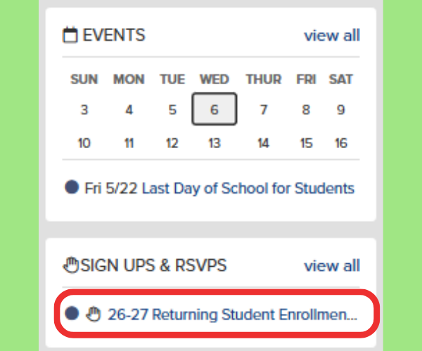 A screenshot of Sign Ups & RSVPs in ParentSquare